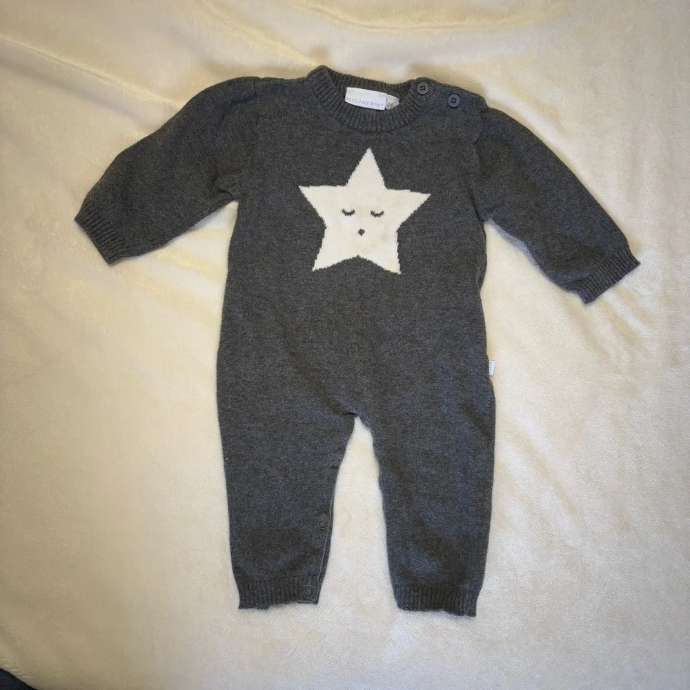 Elegant baby sweater outfit with star 0-6 months baby boy grey